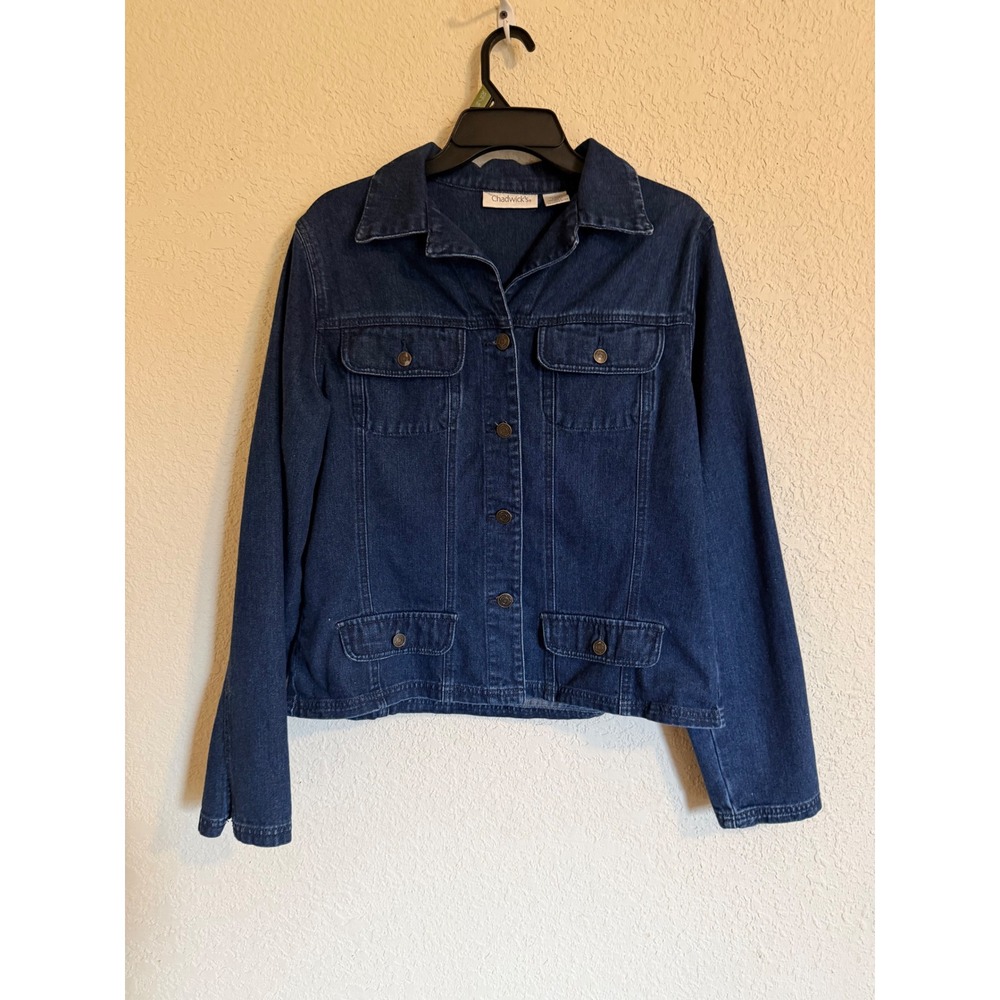 Chadwicks Dark Wash Denim Trucker Jacket Womens 12T Blue Cotton Button Front
